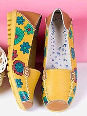 VenusCelia - Remote Control Leather Loafers Moccasins Slip-On | Yellow | Size 6